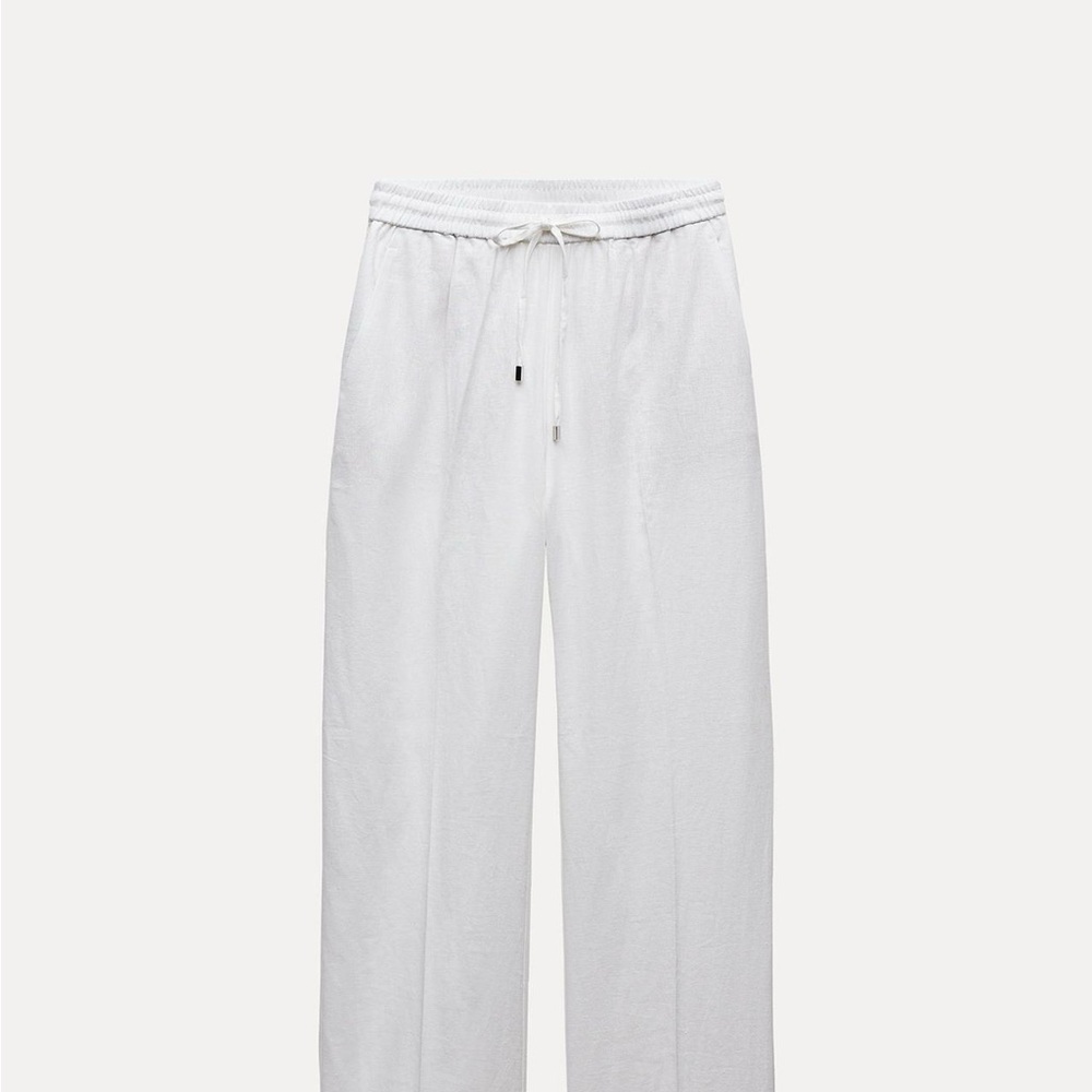 Zara Women's White Drawstring Linen Pants